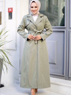 Kruvaze Yaka Astarlı Tam Boy Trençkot