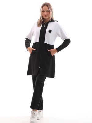 Günlük Armalı Renk Bloklu Eşofman Takım Beyaz