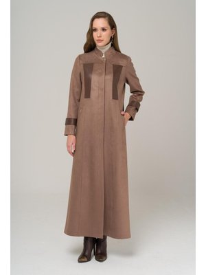 Vizon Hakim Yaka Deri Detaylı Süet Görünümlü Pardesü