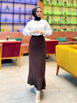 Boy(99 Cm) Kalem Fırfır Piliseli Etek Kahverengi (38 Beden Aralıkları) Farklı Renk Boy(99 Cm) Kalem Fırfır Piliseli Etek Kahverengi (38 Beden Aralıkları) Farklı Renk