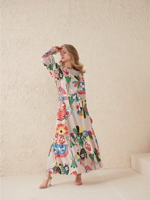 Renkli Çiçek Desen Likralı Oversize Elbise Renkli Çiçek Desen Likralı Oversize Elbise