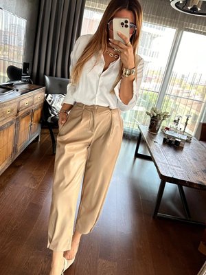 Rezene Bej Deri Paça Düğmeli Pantolon