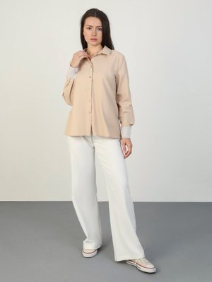 Pamuklu Kolları Çizgi Detaylı Gömlek Bej Cizgili Pamuklu Kolları Çizgi Detaylı Gömlek Bej Cizgili