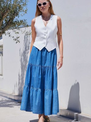 Koyu Mavi Uzun Kot Etek Koyu Mavi Uzun Kot Etek