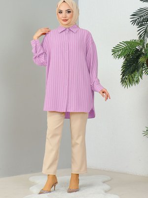 Çizgili Salaş Gömlek Lila