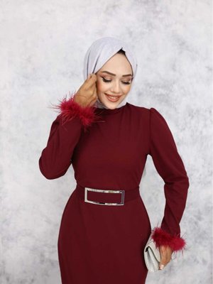 Rabia Abiye Elbise Bordo