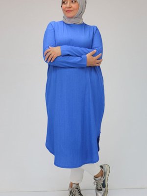 Saks Büyük Beden Düşük Kol Altı Oval Bürümcük Tunik