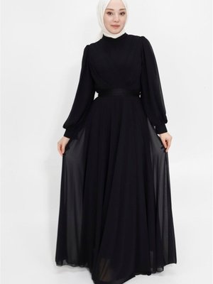 Siyah Kruvaze Yaka Şifon Kumaş Abiye Elbise Siyah Kruvaze Yaka Şifon Kumaş Abiye Elbise