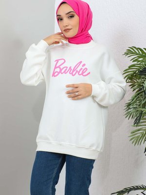 Krem Barbie Baskılı Üç Iplik Sweatshirt Krem Barbie Baskılı Üç Iplik Sweatshirt