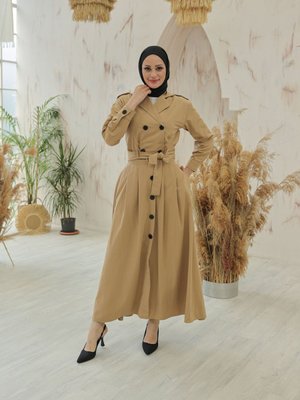 Tesettür Özel Üretim Trençkot Etekli Takım