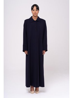 Lacivert Gömlek Yaka İşleme Detaylı Büyük Beden Pardesü