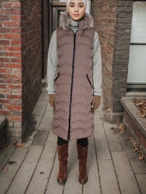 Vizon Kürk Kapüşonlu Şişme Yelek Vizon Kürk Kapüşonlu Şişme Yelek