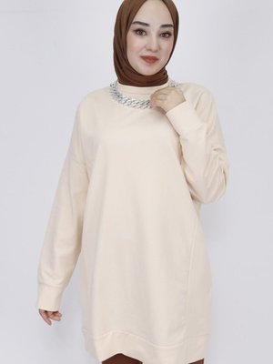 Bej İp Kumaş Zincir Detaylı Sweatshirt Bej İp Kumaş Zincir Detaylı Sweatshirt
