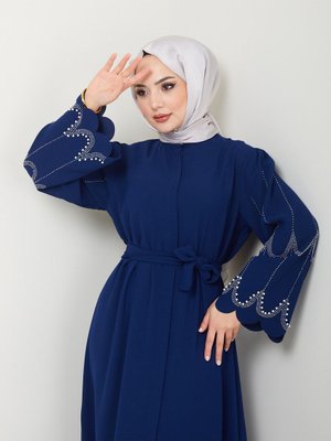 Numara Moda Giyim Kolları Taşlı Ferace Elbise