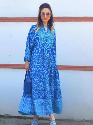 Prive Aden Mavi Katleya Uzun Elbise