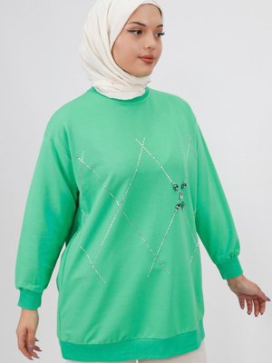 Yeşil Taş Desenli İplik Sweatshirt Yeşil Taş Desenli İplik Sweatshirt