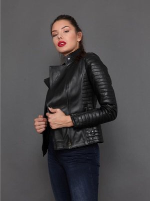 Siyah Hakiki Deri Sırt İşlemeli Luna Mont