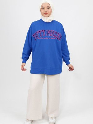 Saks Boncuk Ve Nakış Detaylı 2iplik Sweatshirt Saks Boncuk Ve Nakış Detaylı 2iplik Sweatshirt