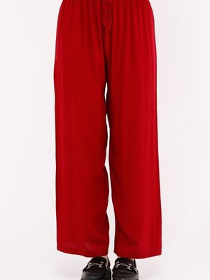 Kırmızı Yazlık Bel Lastikli Şık Dokuma Viskon Düz Kumaş Salaş Pantolon Kırmızı Yazlık Bel Lastikli Şık Dokuma Viskon Düz Kumaş Salaş Pantolon