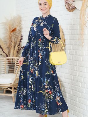 Desenli Hakim Yaka Elbise Desenli Hakim Yaka Elbise