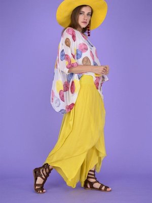 Sarı Asimetrik Kapaklı İpek Şalvar Pantolon