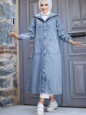 Kolları Çakımlı Kot Kap Mavi