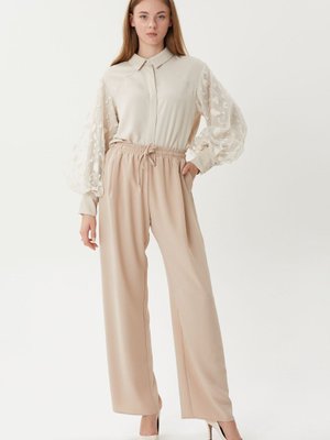 Şık Şeritli Krep Pantolon