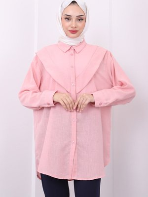 Pudra Yaka Detaylı Keten Tunik