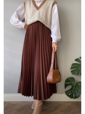 Beli Lastikli Pliseli Etek, Standart Beden