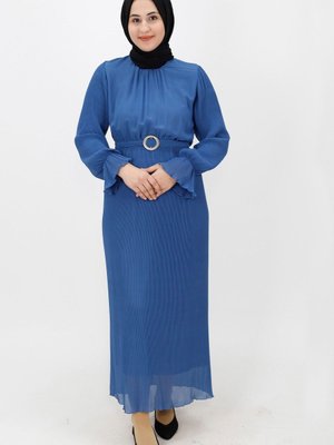 İndigo Pilise Detaylı Şifon Elbise İndigo Pilise Detaylı Şifon Elbise