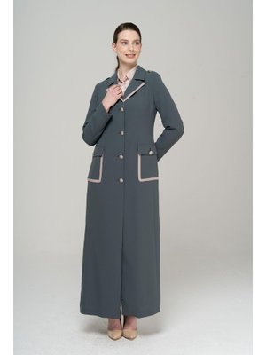 Haki Erkek Yaka Torba Cepli Apolet Ve Garni Detaylı Astarlı Pardesü