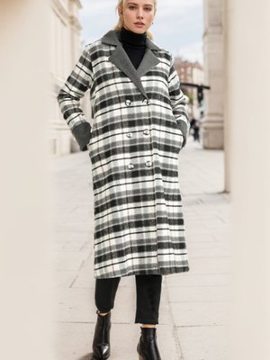 Siyah Gri Kruvaze Yaka Kaşe Kaban Siyah Gri Kruvaze Yaka Kaşe Kaban