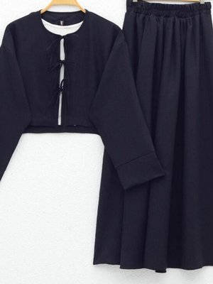 Siyah Önu Baglamalı Kimono Takım