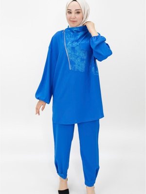 Saks Aerobin Kumaş Yaka Fermuar Detaylı İkili Takım