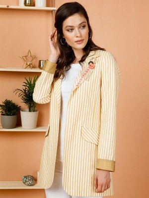 Çizgili Sol Yaka Broslu Spor Ceket Sarı