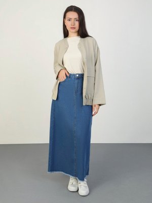 Mavi Cep Detaylı Denim Etek