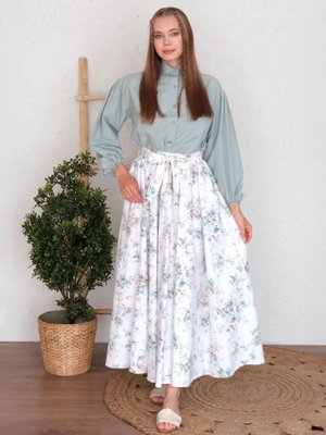 Turkuaz Narçiçeği Desenli Balon Etek