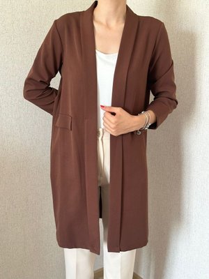 Uzun Kumaş Duble Kol Astarsız Ceket Kahve