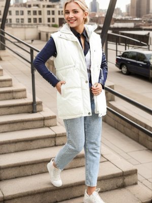 Ekru Beli Büzgüllü Şişme Yelek Ekru Beli Büzgüllü Şişme Yelek