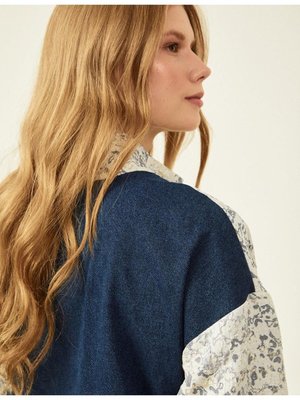 Denim Mixli Jakarlı Sweatshirt İndigo