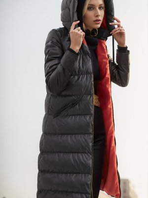 Siyah Oranj Fermuarlı Uzun Şişme Yelek Siyah Oranj Fermuarlı Uzun Şişme Yelek