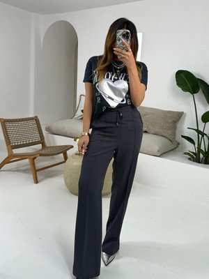 Antrasit Krep Kumaş Beli Lastik Pantolon