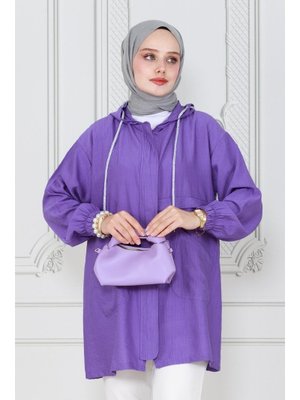 Mor Fermuarlı Kapüşonlu Kap Mor Fermuarlı Kapüşonlu Kap