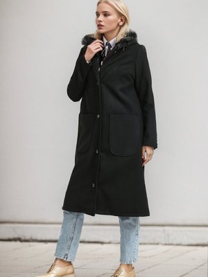 Siyah Hermes Kaşe Kapüşonlu Kaban Siyah Hermes Kaşe Kapüşonlu Kaban