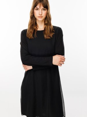 Ön Bedeni Aller Şifon Kaplı İçi Penye Uzun Kol Tunik Bluz Siyah