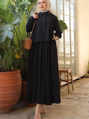 Siyah Ön Kısa Arka Uzun Gömlek Etek Bürümcük Takım