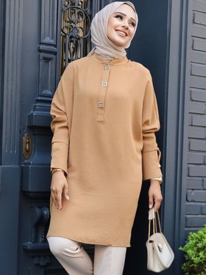 Düğme Detaylı Bisküvi Tunik