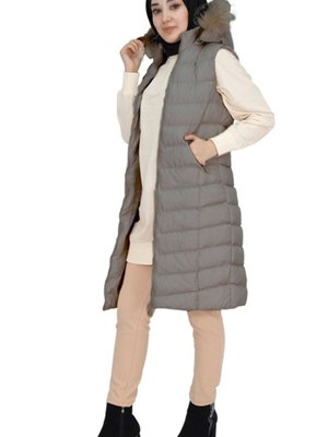 Gri Cep Fermuarlı Dolum Büyük Beden Şişme Yelek Gri Cep Fermuarlı Dolum Büyük Beden Şişme Yelek