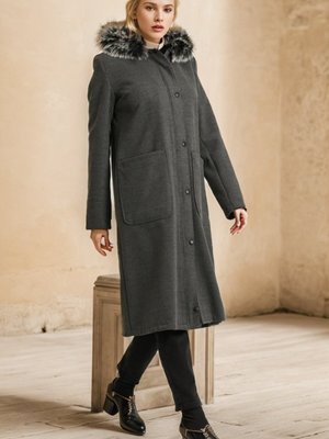 Antrasit Kürklü Kaşe Kaban Antrasit Kürklü Kaşe Kaban