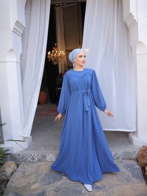 Büzgülü Kuşaklı Elbise